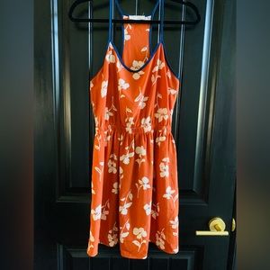 Lush Orange Floral Dress with Navy Trim - Medium